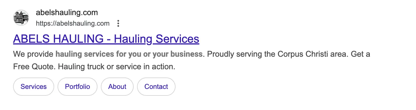 Abels Hauling SEO Example