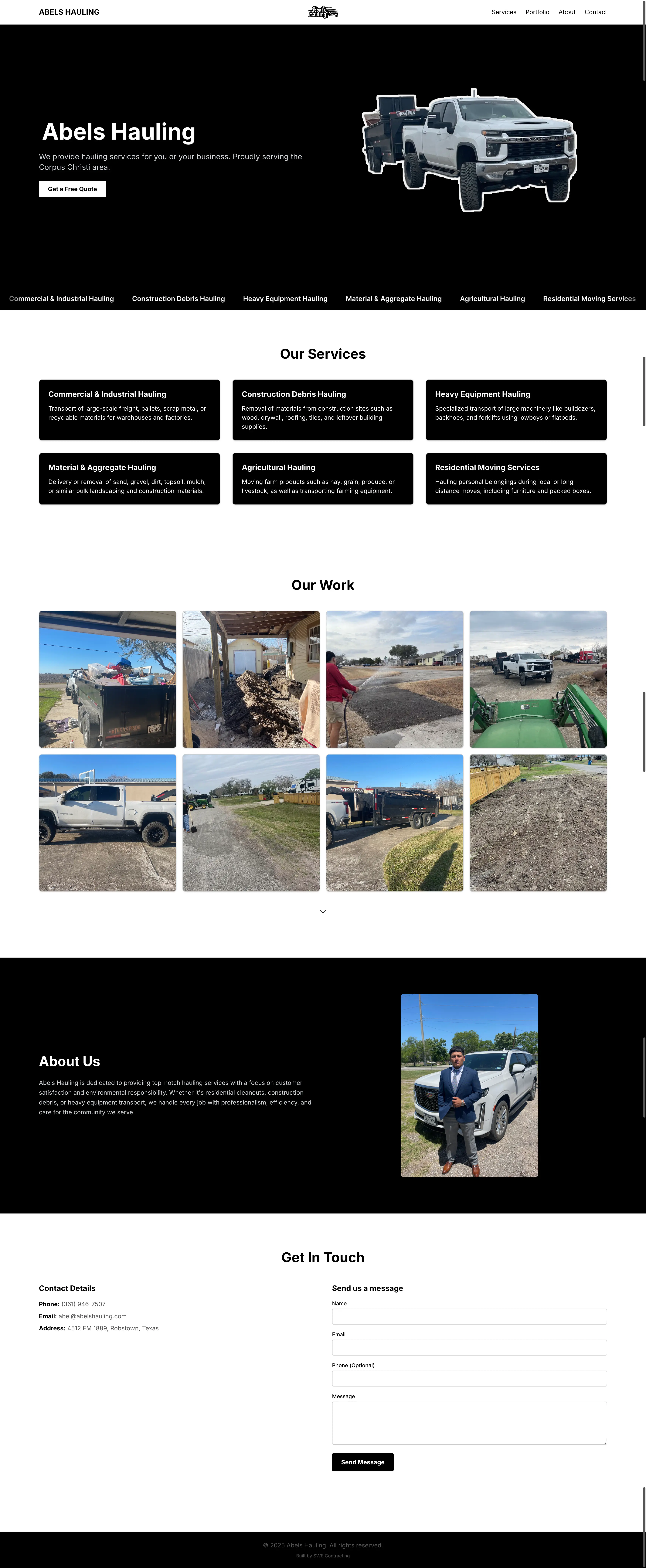 Abels Hauling Website Screenshot
